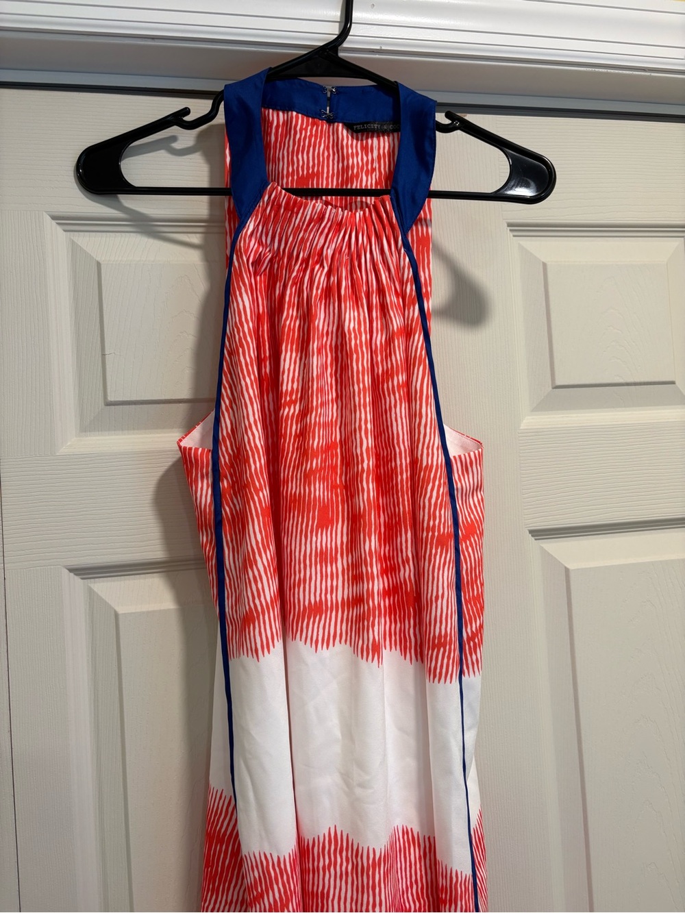 Felicity & Coco Coral, White & Navy Halter Maxi Dress